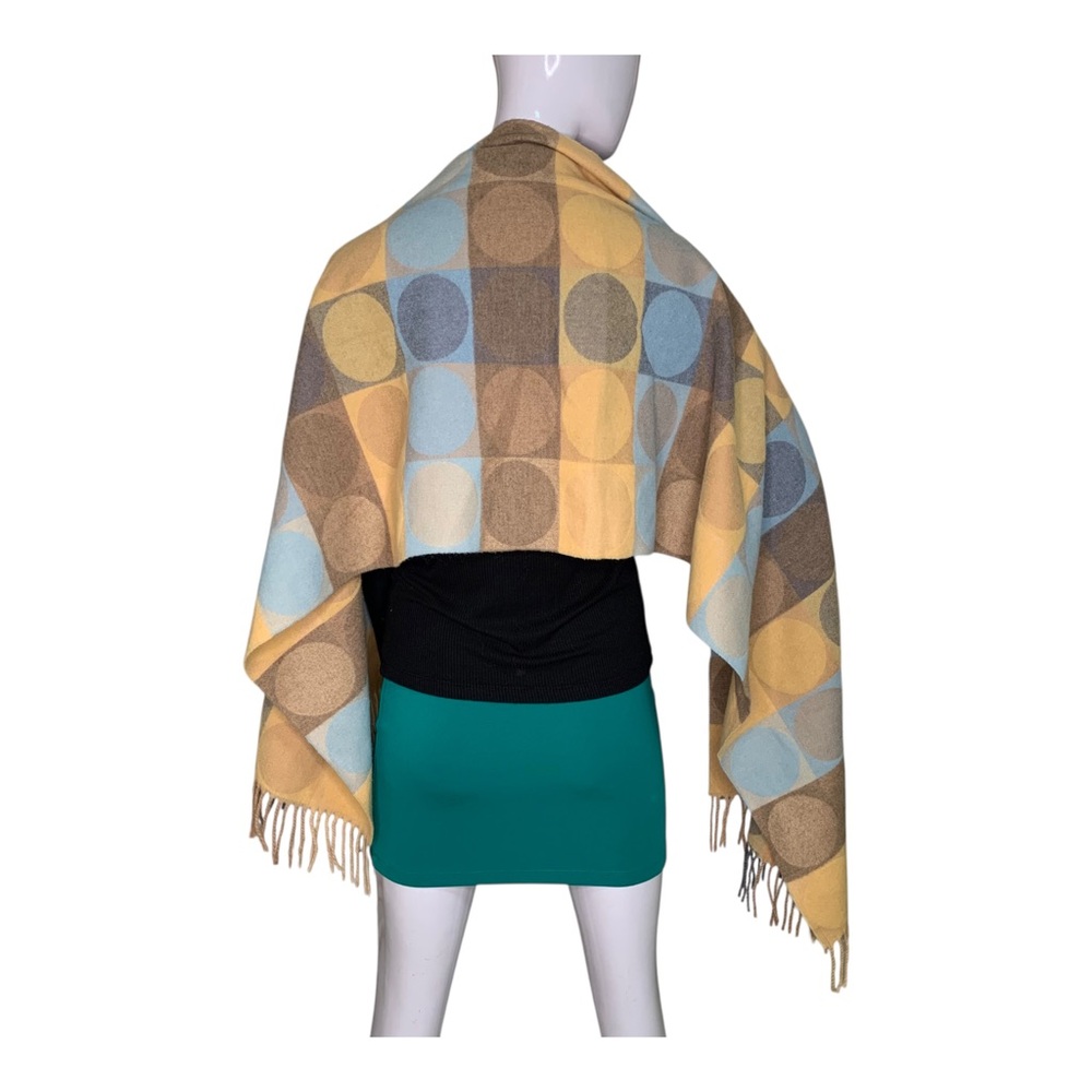 Fringe Scarf Checkered Pattern with Large Polka D… - image 4